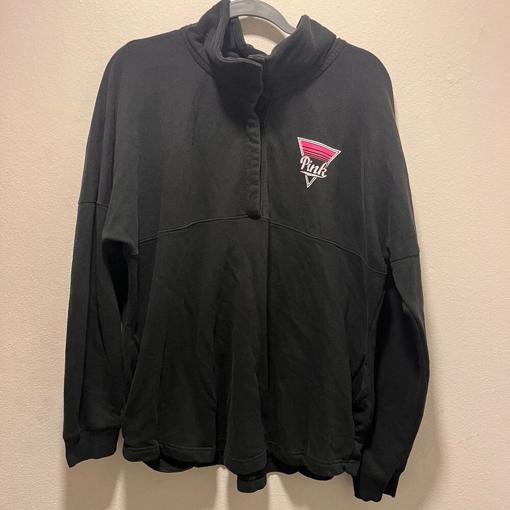 Victoria's Secret Pink Varsity Quarter Snap Black & Pink Pullover Size Large